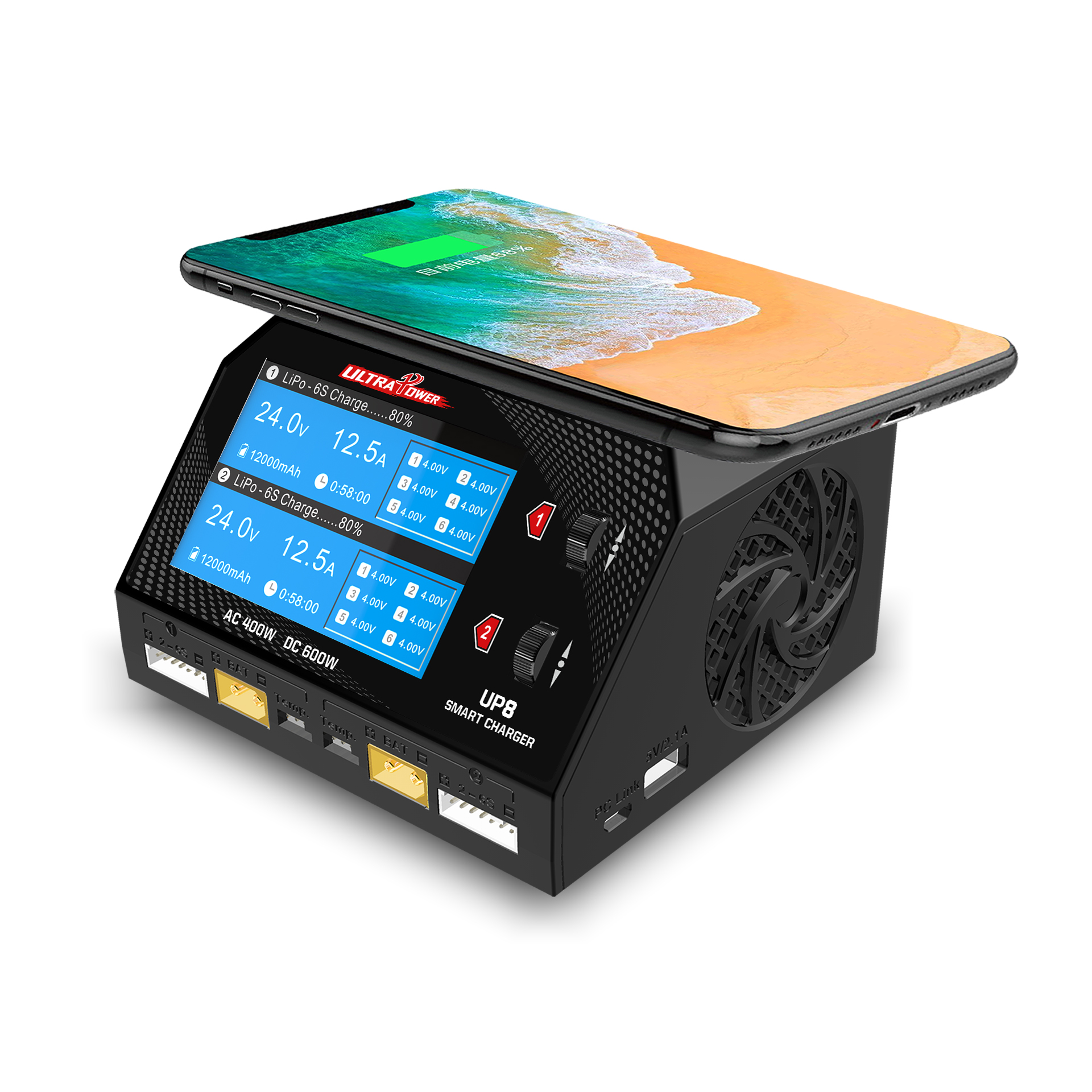 UP8 600W, 16A Smart Dual Channel AC/DC Charger